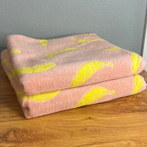 Peri Home Bath Towels Pink Banana Print Cotton Terry Cloth Set of 2